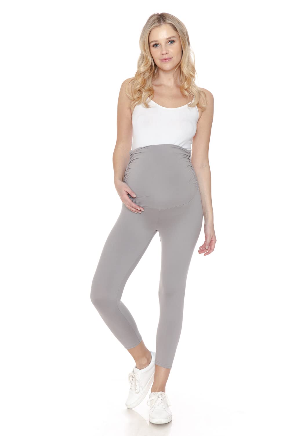 Leggings Depot Legging de maternité pour femme - Collants de yoga décontractés pour la grossesse, gris clair, Taille S