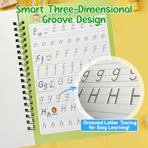 Creative Steps Magic Grooved Writing Practice Books for Kids Ages 3-5 - Reusable Handwriting Workbook Set with 5 Tracing Books, 2 Pens & 10 Refills - Alphabet Numbers Math Drawing Learning Toys for Preschool Toddlers - Image 7