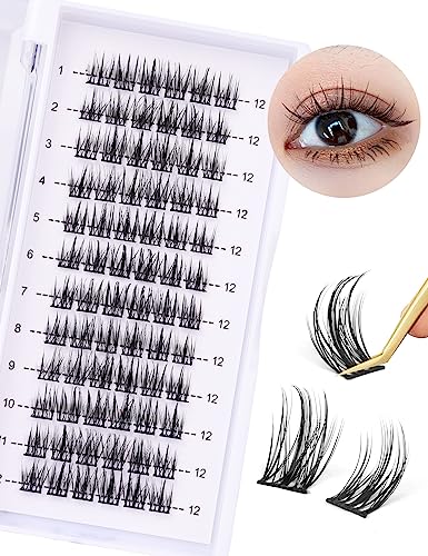 wiwoseo Lash Clusters 72Pcs Individual Lashes D Curl 12MM Eyelash Clusters False Eyelashes Natural Look Lashes for DIY at Home Lash Extension