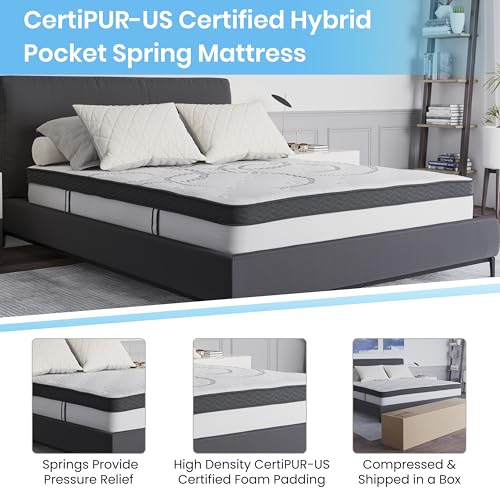 Image of Flash Furniture Capri Comfortable Sleep 10 inch Hybrid Pocket Spring and Foam Mattress in a Box, Foam Pocket Spring Hybrid Mattress, Queen