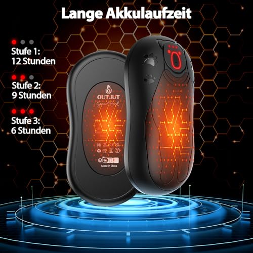 OUTJUT 12000mAh Magnetischer Handwärmer Elektrisch 2er Set, Rundum-Heizung – Ansicht 4