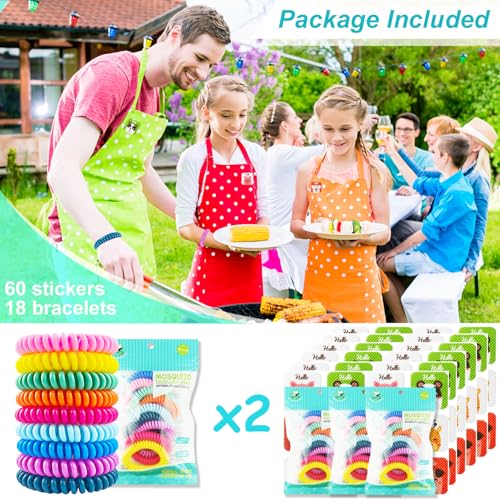 18 pack mosquito repellent bracelets with 60 pack mosquito patches deet-free insect amp bug repellent wrist bands for kids amp adults outdoor camping fishing traveling