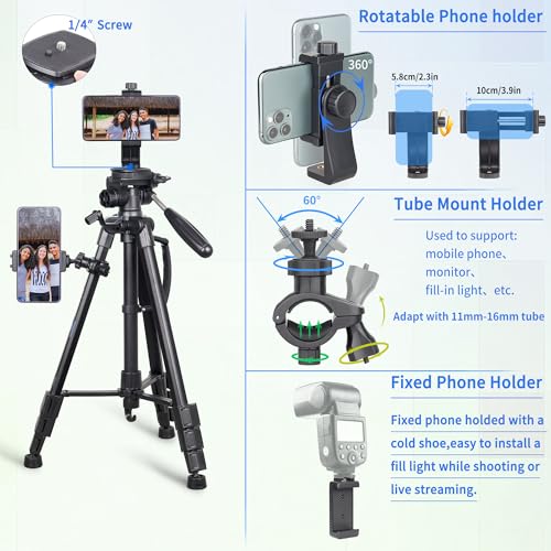 Image of INNOREL 62 inch Camera Tripod with Carry Bag, Lightweight Travel Aluminum Professional Tripod Stand (11lb /5kg Load) with Tube Holder and Phone Clip for DSLR, Cellphone, Canon, Nikon, Sony and DV RT10