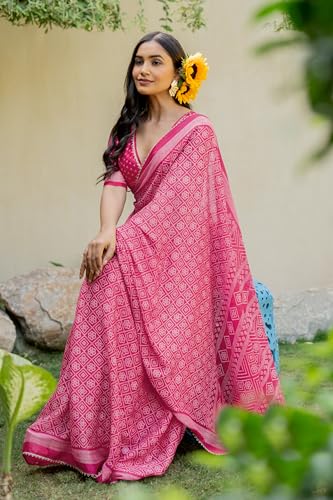 Image of MIRCHI FASHION Women Saree Leheriya Print Chiffon | Lightweight Traditional Sari for Farewell and Wedding Ceremonies with Unstitched Blouse Piece