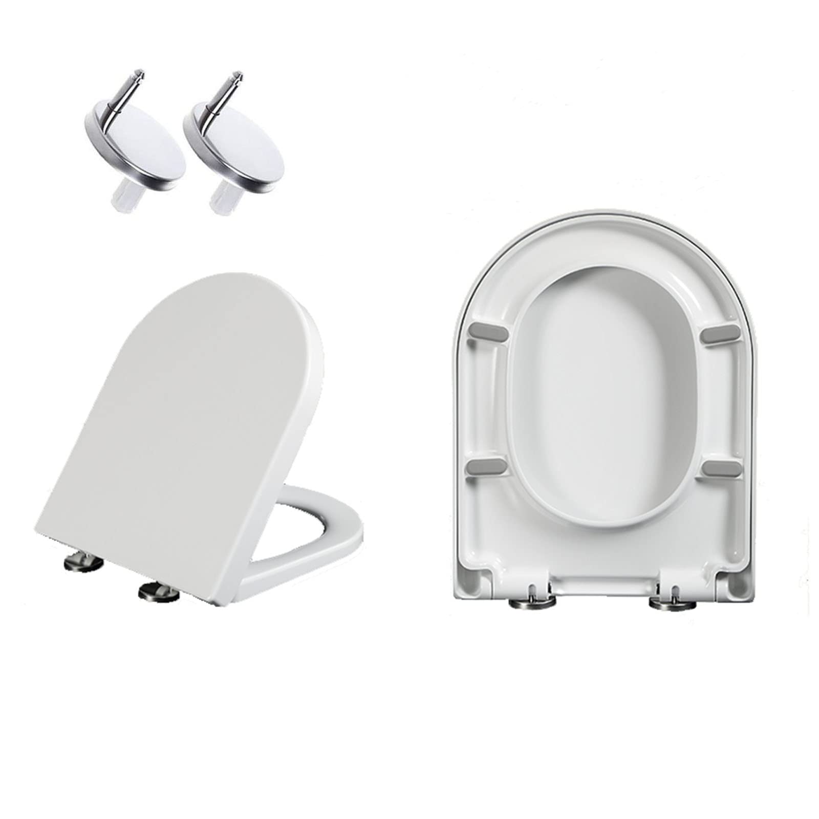 Ugzxcvbn White Soft Close Toilet Seat With Adjustable Hinges, Adjustable Hinges Toilet Seat D-Shaped Non-Slipbumpers Quiet-Closequick-Release Multi(B)