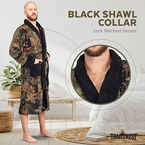 TrailCrest by Treel Men's Camo Polar Fleece Bathrobe with Shawl Collar3