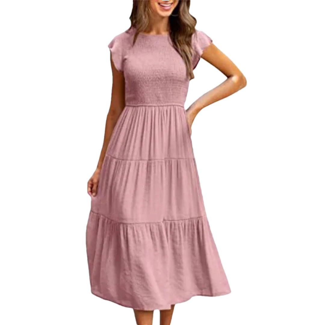 Vestito da donna per volare abiti a maniche corte gonna svasata grande abito plissettato tinta unita