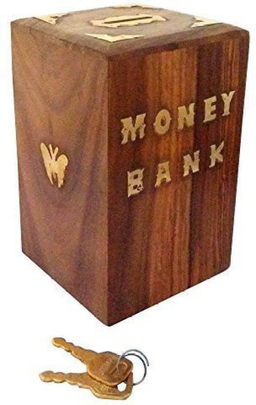 Crafts Haveli Handicrafted Wooden Money Bank Kids Piggy Coin Box Coin Bank (Brown)_BZ_sqbankcrathaveli-image-47