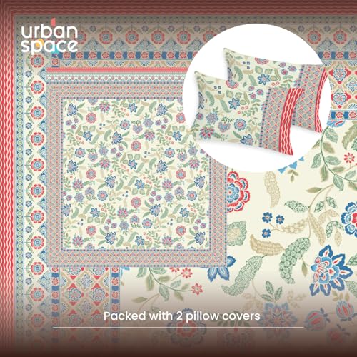 Image of Urban Space 100% Cotton Handcrafted Premium Printed Double Size Bedsheet with 2 Pillow Covers, 240 TC Cotton Double Bedsheet (90 x 100 Inches, Noorjaal)