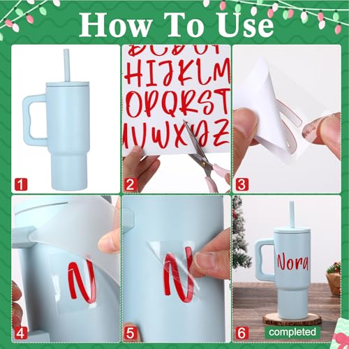 Image of 6 Sheets UV Dtf Cup Wrap Name Stickers for Water Bottles Waterproof Vinyl Decals Personalized Custom Lettering Gift Stickers for Cups Love 14-40oz Tumbler Mugs DIY Craft (Red)