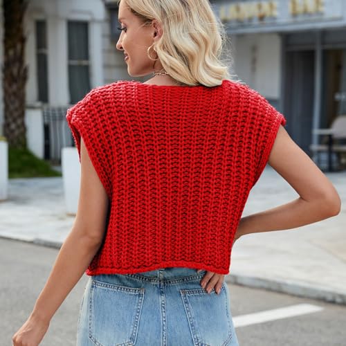 Image of CHARTOU Women Chunky Knit Vest Button Down Sleeveless Sweater Tank Tops Going Out Outfits