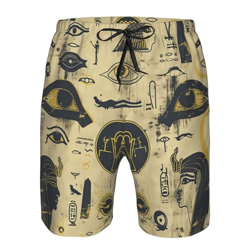 Men's Quick Dry Swim Shorts Egyptian Hieroglyphs Mystical Eye Pharaoh Scarab Vintage Beach Trunks with Pockets3