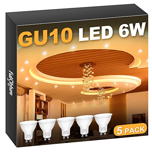 Fulighture GU10 LED, GU10 LED Lampe Warmweiß, 6W 3000K 500LM LED Leuchtmittel, Ersatz für 55W Halogenlampen, Nicht Dimmbar, 5er-Pack Cover