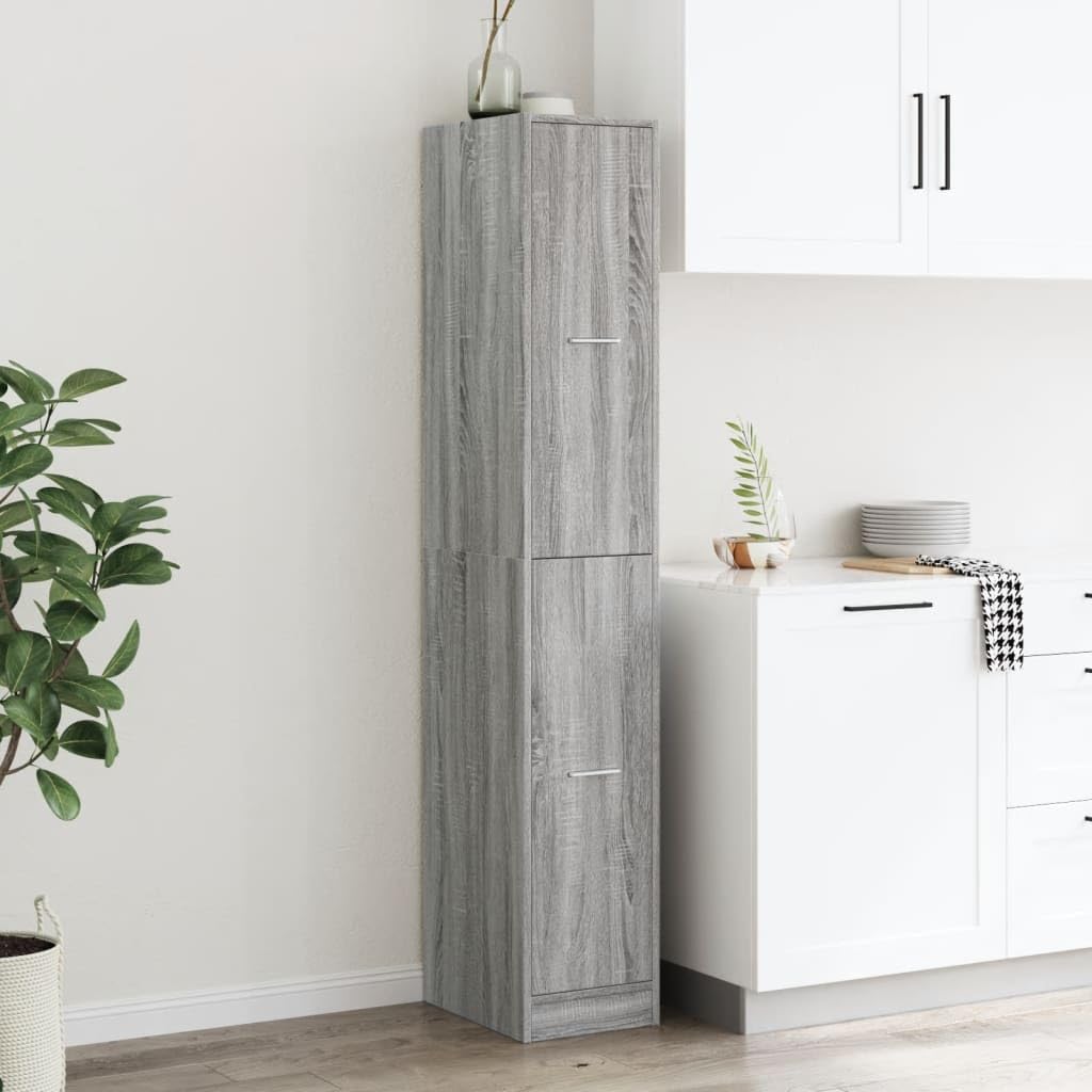 Apothekerschrank Grau Sonoma Holzwerkstoff 30x41x174,5 cm mit 4 Schubladen und viel Stauraum für Büro Wohnzimmer Küche vielseitiger Mehrzweckschrank mit Griff und Metallschienen