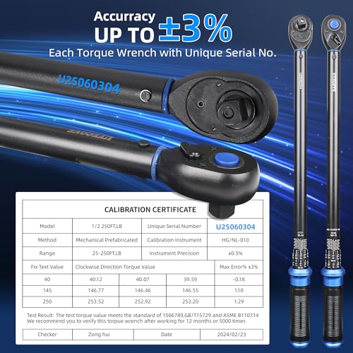 Image of 1 /2-Inch Drive Click Torque Wrench, Dual-Direction Click Professional Torque Wrench 40-300FT.LB /54.2-406.8N.M, Dual Range Scales Graduated in FT.LB and N.M, Blue