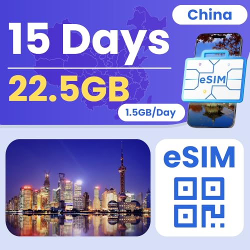 Image of eSIM Cards for International Travel Prepaid Data, Compatible with Unlocked Smartphones, 4G LTE 5G, Hotspot Supported, Instant Activation in 10 Minutes (China 22.5GB / 15 Days)