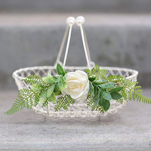 image for Generic Ivory Flower Girl Basket - Soft White Wedding Basket with Fold