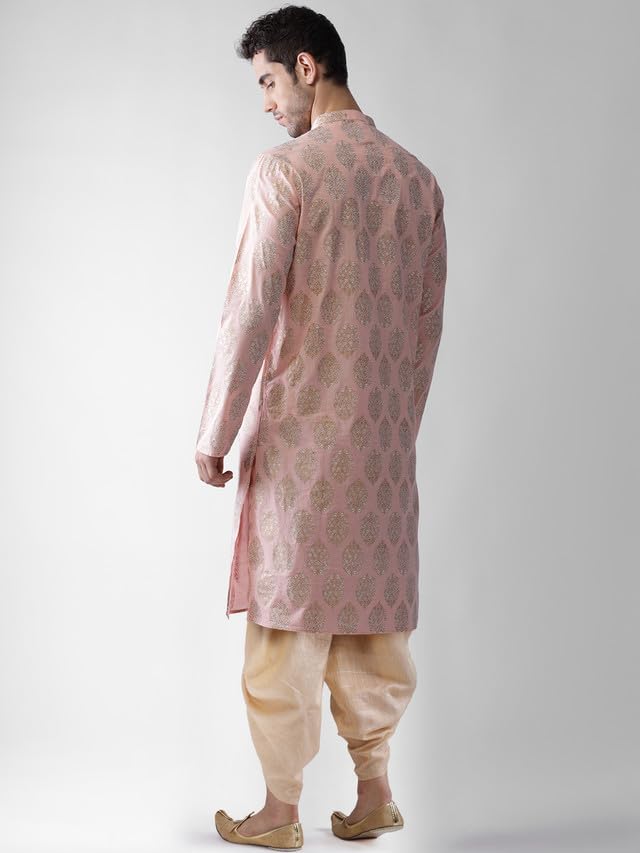 Image of KISAH Men's Kurta Dhoti Set, Cotton Blend, Printed Mandarin Colla Regular Fitr Long Sleeves