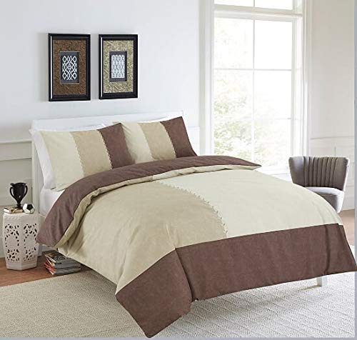 NZ Suede Patch Modern Luxurious Patchwork Design Duvet Cover Sets Quilt Cover Sets Reversible Bedding Sets With Matching Pillowcases (Chocolate, Double)