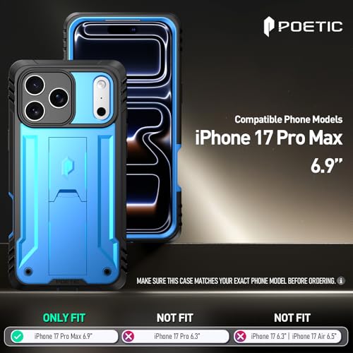 Image of Poetic for iPhone 17 Pro Max Case with Camera Control Capture Button, [Built-in Stand] [Built-in Screen Protector] Full-Body Military Grade Rugged Phone Case for iPhone 17 Pro Max, Light Blue
