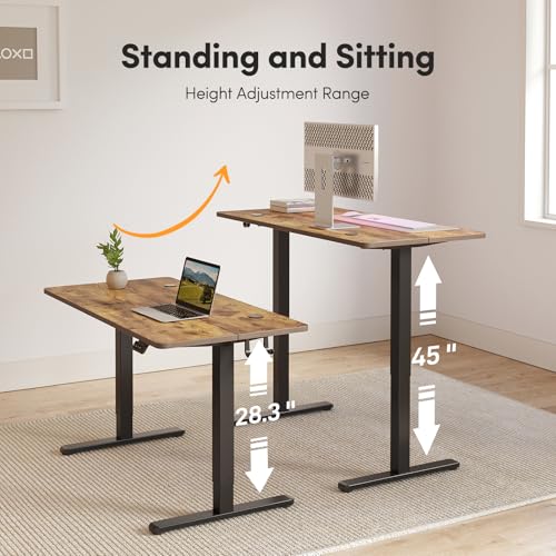 Image of FEZIBO Electric Standing Desk Adjustable Height, 55 x 24 Inch Sit and Stand Desk, Home Office Desk, Ergonomic Workstation Computer Desk, Rustic Brown