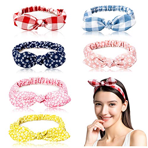 Headbands for Women Cute Bow Printed Headwrap Knot Boho Hair Band Elastic Hair Accessories 6 pack DNSHAN