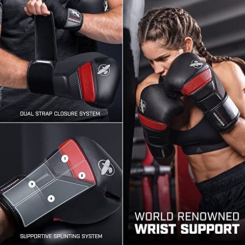 Hayabusa T3 Boxing Gloves For Men And Women Wrist And Knuckle Protection, Dual-X Hook And Loop Closure, Splinted Wrist Support, 5 Layer Foam Knuckle Padding - Black/Red, 16 Oz #TOP3