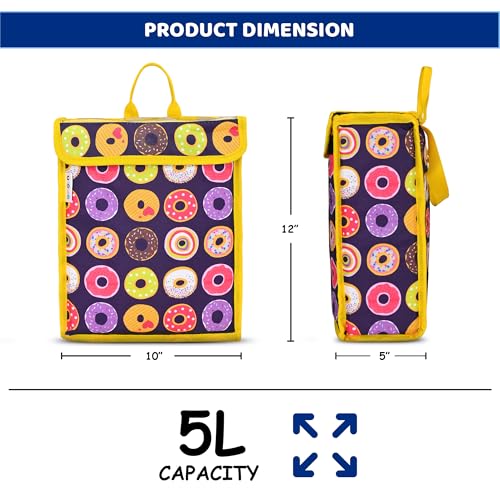 Image of Door Hanging, Insulated & Waterproof Storage for Milk Sachets, Bottles, Outdoor Gate Delivery Basket Box with Pocket for Notes and News Paper (Donut Print, Large(25X13X30 CM))