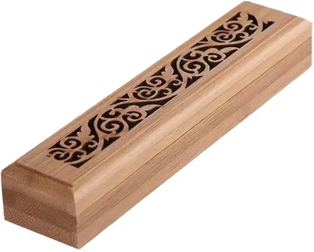 Boîte à encens en bambou naturel avec couvercle design - Brûleur d'aromathérapie décoratif B3q3
