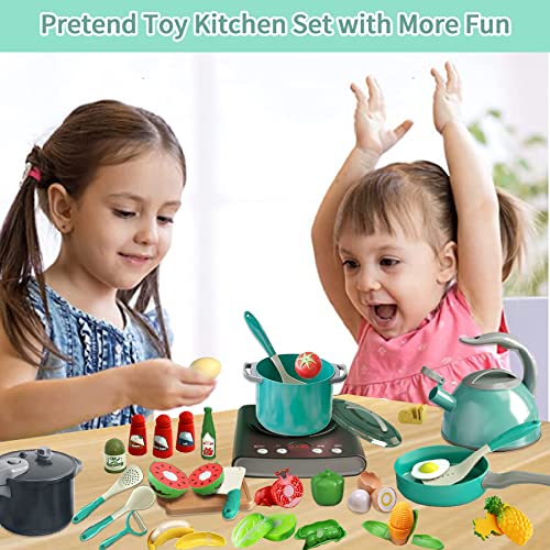 Cewuky 57Pcs Kids Kitchen Playset With Induction Cooktop,Pot,Pan, Pretend Play Kitchen Toy With Cut Play Food &Vegetables,Cookware Pots And Pans Set With Toy Knife,Birthday Gift For Girls Boys Age 3-6 #TOP2