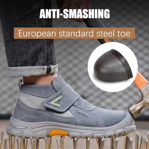 Image of GLANOUDUN Steel Toe Boots for Men, Welding Work Boots with Puncture-Resistant Midsole, High Top Hook and Loop Safety Footwear for Welding Workshop Construction Warehouse Factory