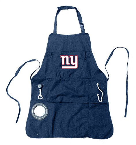 Team Sports America NFL New York Giants Grill Chef Aprons for Men and Women with Pockets Adjustable Straps Bottle Opener and Insulated Beverage Holder Cooking Kitchen Apron