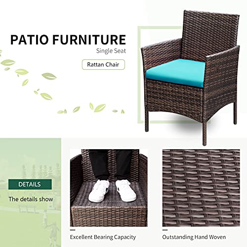 Image of Greesum 3 Pieces Patio Furniture Sets Outdoor PE Wicker Chairs,Blue