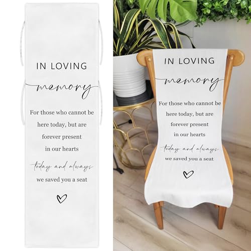 Reserved Memorial Wedding Chair Sign In Loving Memory Linen Wedding Chair Sign Save a Seat for Someone In Heaven Reserved Seating Decoration for Weddings Parties 50 x 15 Inch-A04