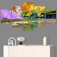 SIGNWIN 5 Panel Canvas Wall Art Modern Art Beach Coastal Multicolor Photography Relax/Calm Tropical for Home Decorations Ready to Hang - 60