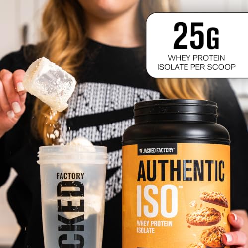 Image of Jacked Factory Authentic ISO Whey Protein Isolate Powder - Low Carb, Non-GMO Muscle Building Protein w /No Fillers, Post Workout Recovery - 25 Servings, Vanilla Oatmeal Cookie