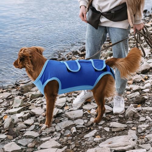 Image of SAWMONG Recovery Suit for Dogs Cotton, Professional Dog Surgery Suit for Spay, Pet Cone Alternative, Breathable Dog Onesie for Surgery Female Male, Abdominal Wounds Skin Disease Cat (L, Blue)