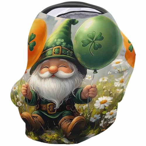 Nursing Cover for Breastfeeding Scarf, St Patrick's Day Shamrock Daisy Gnome Balloon Baby Car Covers Super Soft Multi Use for Canopy Shopping Cart Cover Blanket Stroller Cover