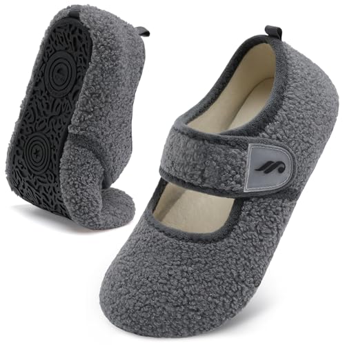 JIASUQI Womens slipper socks diabetic shoes for women orthopedic slippers men Grey size 8.5-9.5