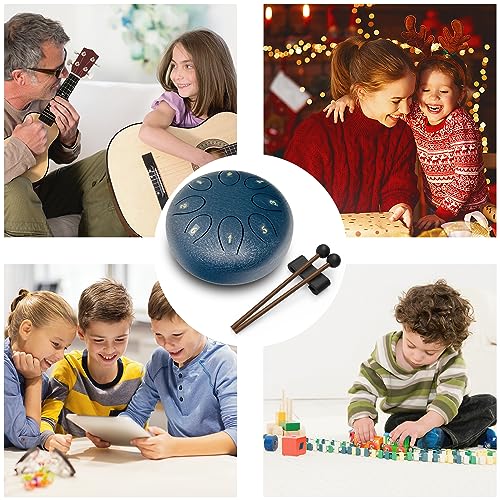 Regis Alloy Steel Tongue Drum 8 Notes 6 Inches Chakra Tank Drum Steel Percussion Padded Travel Bag And Mallets (Navy) #TOP4