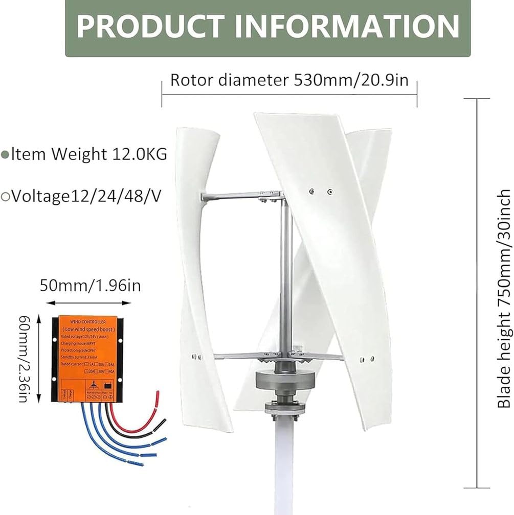 Generatore eolico da 9000 W, kit verticale per energia eolica domestica e da giardino con regolatore MPPT per energia rinnovabile off-grid.