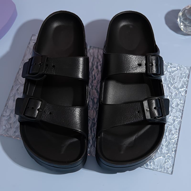 Women's Thick Bottom Heightened Slippers,Adjustable Buckle Solid Color Comfortable Beach Shoes,Buckle Decoration Buckle Strap Fashion Slippers,Casual Flat Sandals,EVA Outdoor Sandals3