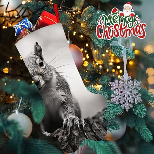 Weihnachtsstrumpf aus Polyester, Pfotenabdruck, hellgrauer Eichhörnchen-Druck, Weihnachtsstrumpf mit Pfotenabdruck, perfekte Urlaubsdekoration und Geschenktüte