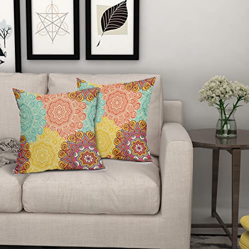 Retro Bohemian Throw Pillow Cover 18X18 Inch Indian Mandala Pillow Case Set Of 2 Cotton Linen Abstract Themed Decorative Cushion Cover Both Sides For Men Women Kids Sofa Couch Living Room Bedroom #TOP5