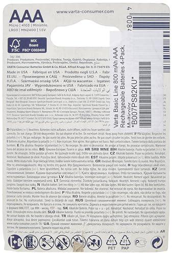 Piles rechargeables AAA Varta 800 mAh LR03 pour lampe torche LED