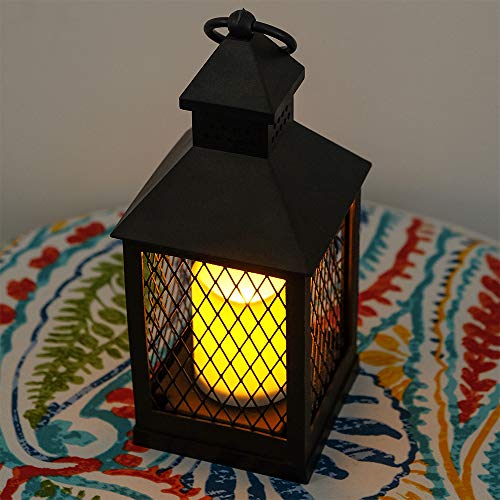 Dromance Decorative Candle Lantern With 6 Hour Timer Battery Operated Flameless Flickering Candles, 3-Way Switch Heat Resistant Hanging Led Pillar Candle Lantern Indoor Decor(Black, 4"X4"X11") #TOP6