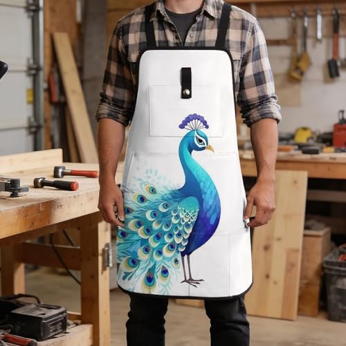 Delantal de trabajo azul con diseño de pavo real miniatura 5