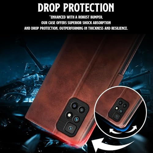 Image of WOW IMAGINE Shock Proof Flip Cover Back Case for Xiaomi Mi Redmi 10 Prime (Magnetic Button Flip Case | Wallet Pockets & Stand | Leather Finish | Coffee)