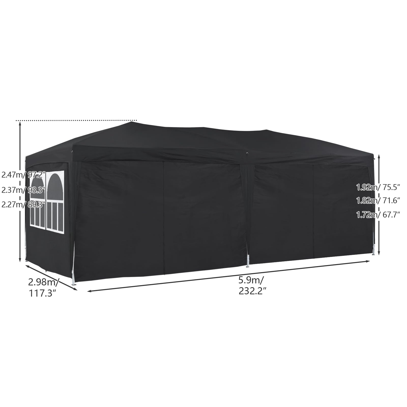 TUKAILAi Faltpavillon 3x6m, Partyzelt Pavillon mit 6 abnehmbaren Seitenwänden, Wasserdicht Stabil Gartenzelt Pavillon, Gartenpavillon für Hochzeiten, Freien, Garten (Schwarz)