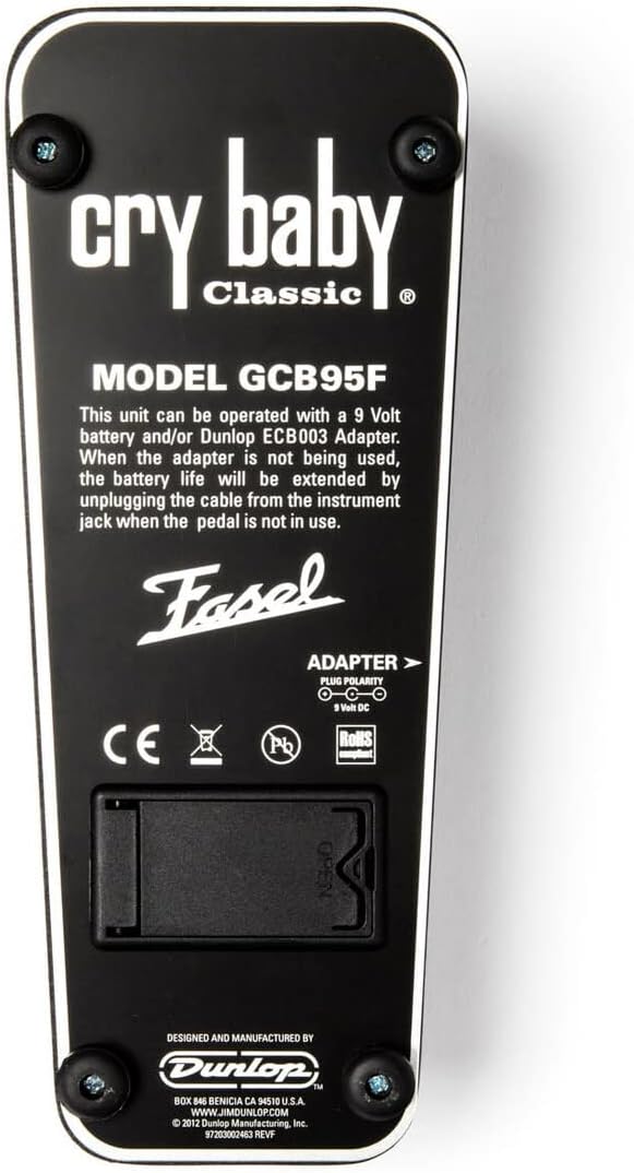 Dunlop GCB95F Cry Baby Classic Wah Pedal Bundle with Instrument Cable, Patch Cable, Picks, and Austin Bazaar Polishing Cloth